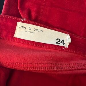 RAG & BONE Red Velour Velvet Skinny Stretch Jean/Pant 24